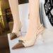 Women's shoes with thin heels, high heels, light mouth, color matching pointed metal chain decoration with hollow back strap single shoes_vogvips.com