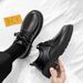 Spring Casual Leather Big Toe British Work Korean Style Trendy Black Low-top Men's Shoes_vogvips.com