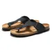 RUIZUSTOCK Unisex Fashion Black Thong Sandals PU Leather Cork Footbed Flat Flip Flops With Adjustable Buckle_vogvips.com