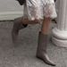 Women's Square Toe Knee-High Boots - Chunky Low Heel Riding Boots | PU Chelsea Boots | Effortless Pull-On Style | Minimalist Mid-Calf Boots_vogvips.com