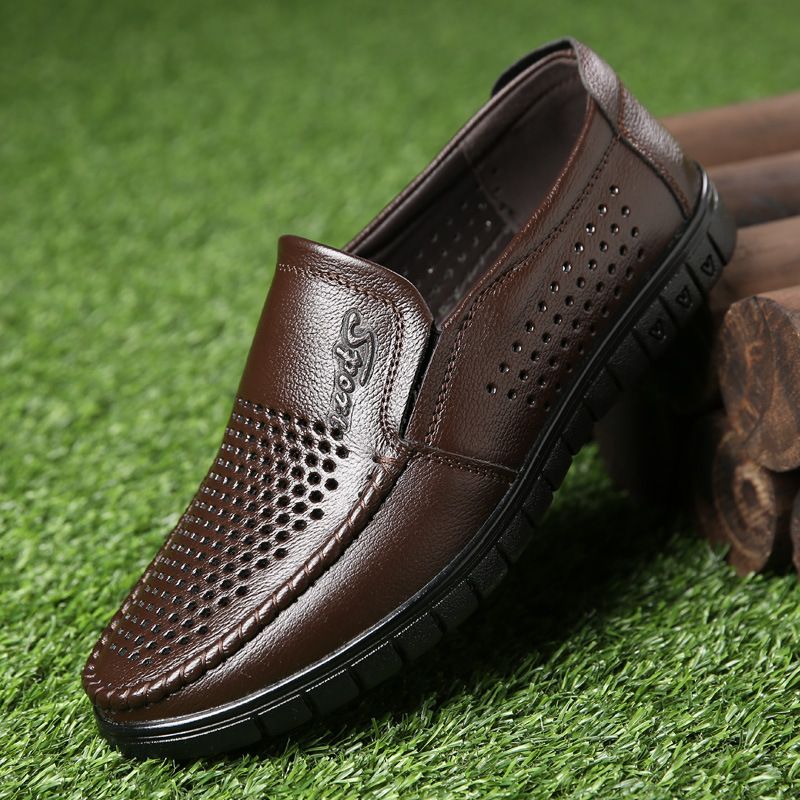 Leather Shoes Men, Genuine Leather For Business, Summer Leisure, Middle-aged And Elderly People, Soles, Soft Leather,_vogvips.com