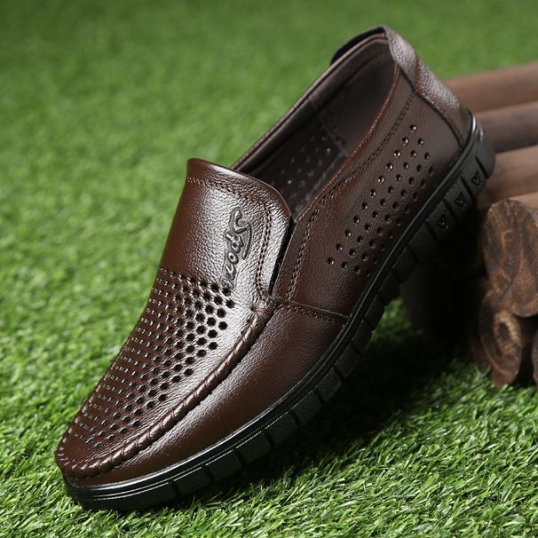 Leather Shoes Men, Genuine Leather For Business, Summer Leisure, Middle-aged And Elderly People, Soles, Soft Leather,_vogvips.com