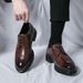 Suitable For All Seasons Men's Youth Breathable Brogue Leather Brown Carved Business Formal Groom Wedding Suit Shoes_vogvips.com