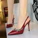 Elegant Women's High Heel Dress Shoes With Rhinestone Straps - Pointed Toe Stiletto Pumps For Parties & Evening Events (Colors: Red/Black/Nude)_vogvips.com