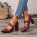 Fashionable Pointed-toe Angora Red Elegant Women's High-heeled Shoes, Solid Color, Simple Design, With Eyelet Strap And_vogvips.com