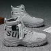 Mens Beige High Top Platform Non Slip Sneakers Footwear With Printed Straps For Casual Street Daily Wear_vogvips.com