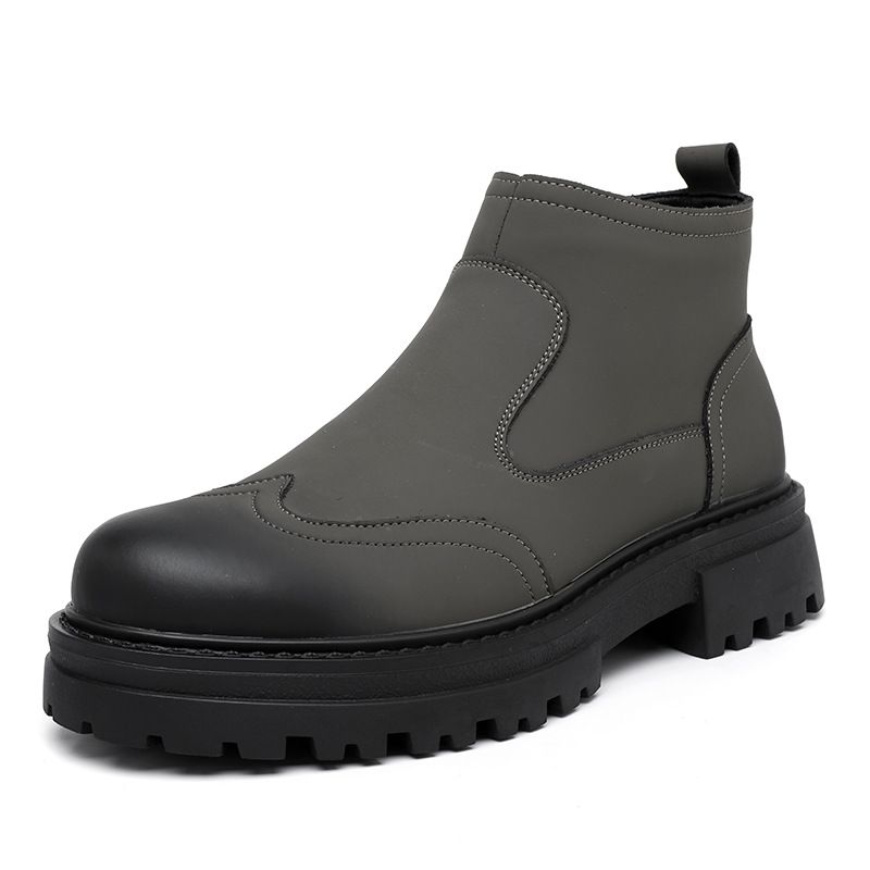 Tough Guy Tooling Boots Retro Tooling Boots Locomotive Wind Dark Gray Side Zipper Wind Short Boots_vogvips.com