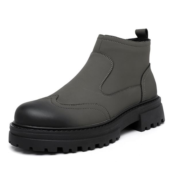 Tough Guy Tooling Boots Retro Tooling Boots Locomotive Wind Dark Gray Side Zipper Wind Short Boots_vogvips.com