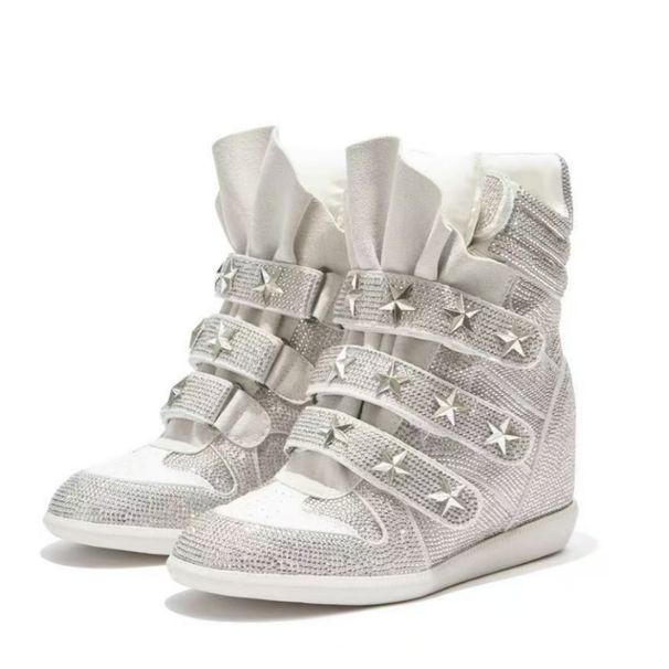 Women's High Top Casual Shoes European American Style Rhinestones Punk Star Rivet Velcro Hidden Wedge Heel Thick Sole_vogvips.com