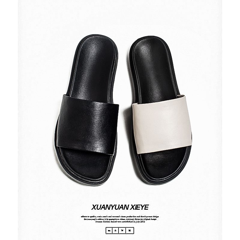 3031 Men's Summer Leather Slippers With Foot One Line, Suitable For Wearing Outside, Non Slip, Bathroom, Shower, And_vogvips.com