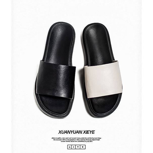 3031 Men's Summer Leather Slippers With Foot One Line, Suitable For Wearing Outside, Non Slip, Bathroom, Shower, And_vogvips.com