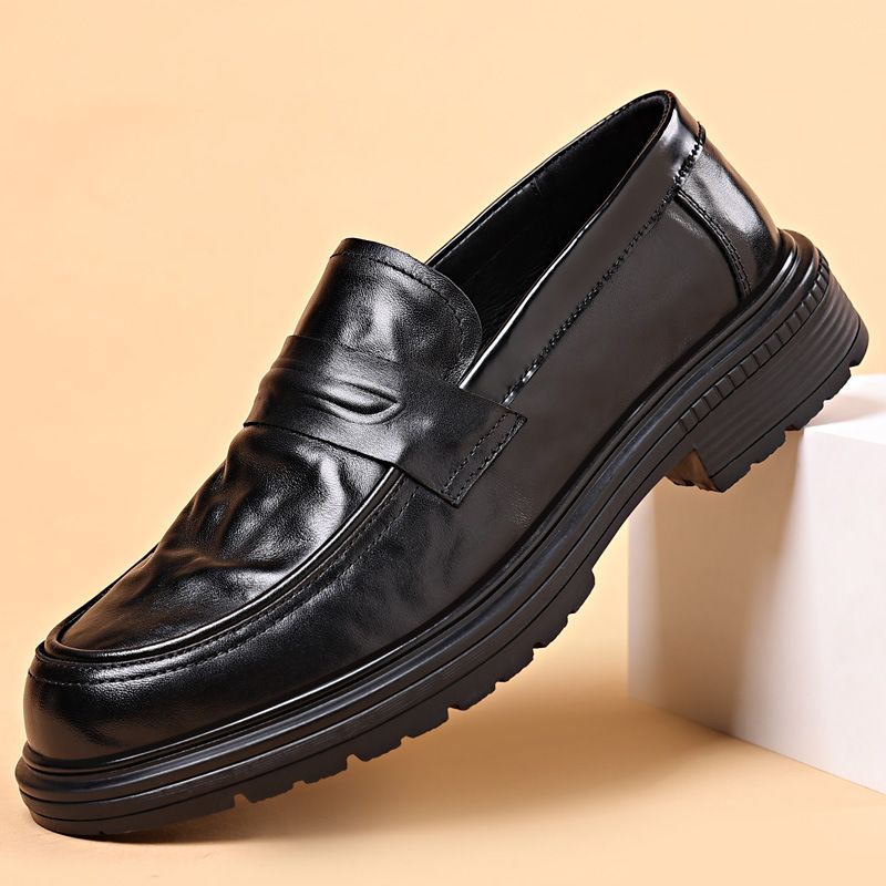 The first layer of cowhide summer new men's business casual leather shoes high-end leather men's thick soled single shoes men's shoes_vogvips.com