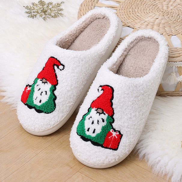 Cross-Border In-Stock Cotton Furry Slippers Towel Embroidery Winter Plush Christmas Hot Sale Gnome Home Anti-Slip_vogvips.com