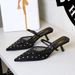 5131-1 French Style Pointed Mesh Rhinestone Stiletto Heel Mules For Women Breathable Hollow Strap Open Toe Shoes_vogvips.com