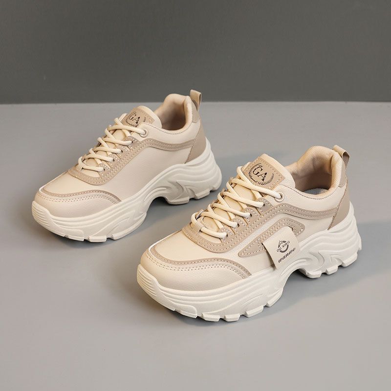 H6579 New 2025 Color-Block Thick-Soled Sports Leather Height-Increasing Student Fashion Women's Korean Style Dad Shoes_vogvips.com