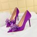 3265-H38 Banquet Light Luxury High Heels Women's Thin Heels, Shallow Mouth, Pointed Mesh Lace Bow Single Shoes_vogvips.com