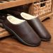 Winter New Home Anti Slip Soft Sole Leather Waterproof Men's Shoes Indoor Warmth And Velvet Comfortable Cotton Slippers_vogvips.com
