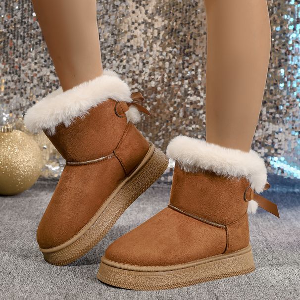 Women's Snow Winter New Style Fleece Lined Thickened Short Casual Warm Shoes With Bowknot Thick Sole Non-Slip Cotton_vogvips.com