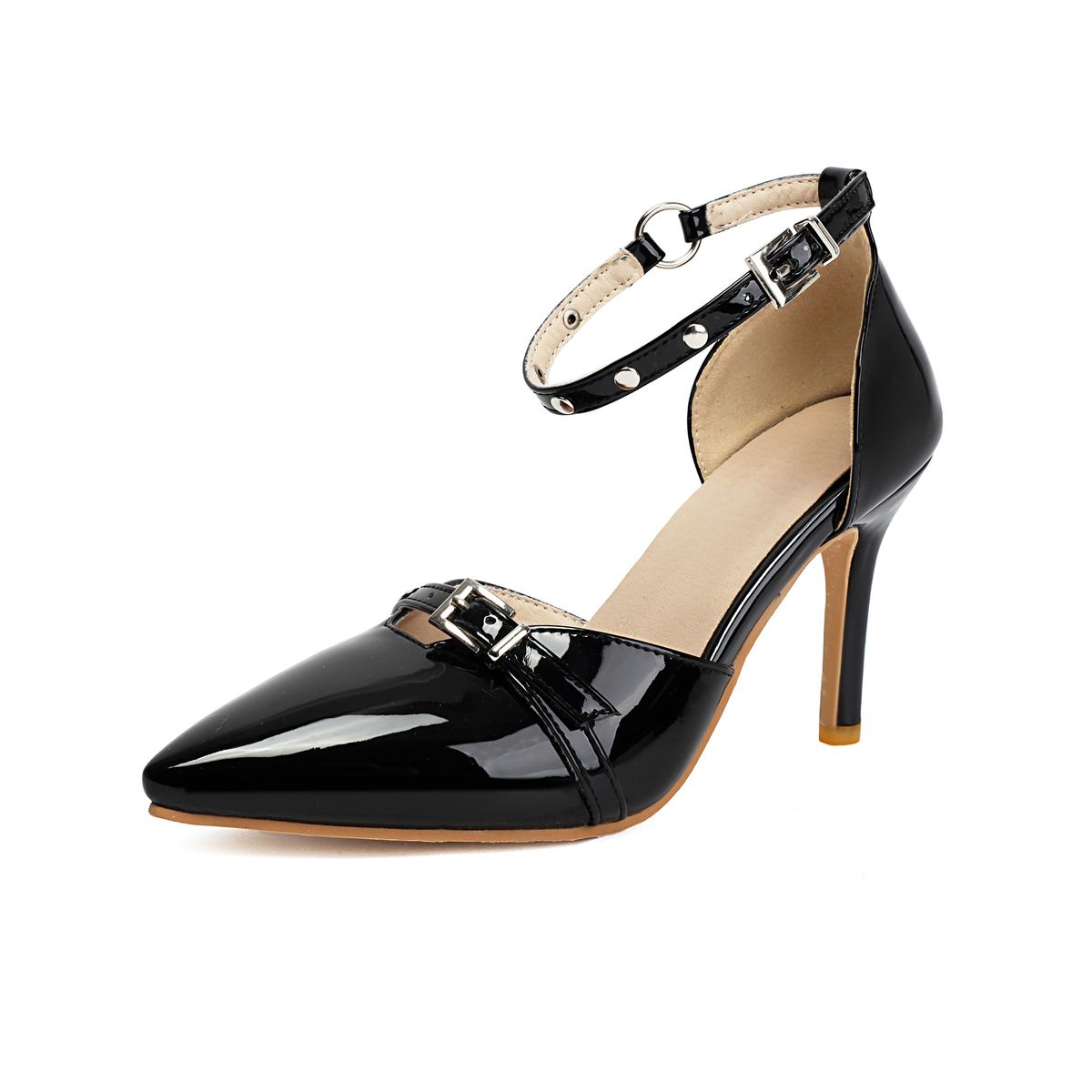2026 Spring New Arrivals Women's Pointed Toe Open Toe Sandals, 40-43 Large Size Rhinestone Buckle Stiletto Heel Dress Shoes_vogvips.com