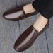 Euro Step Autumn Winter Layer Cowhide Round Toe Business Shoes Casual Low Top Non-Slip Rubber Black Flat Loafers Men_vogvips.com