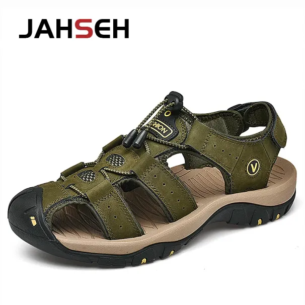 Big Size 49 50 Genuine Leather Men Beach Summer Casual Shoes Gladiator Sandals Anti-Collision Toe Sandalias_vogvips.com