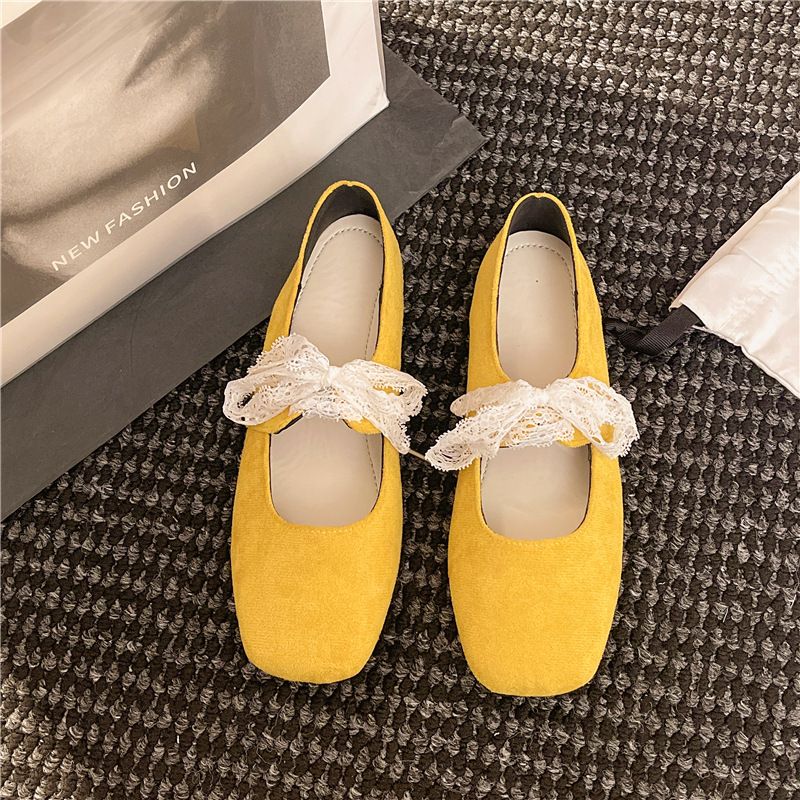 French Lace Single Shoes Mary Jane Shoes Women's Flat-bottomed Lace-up Retro Versatile Square Head Ballet Shoes Women_vogvips.com