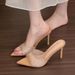 French Chic Pointed-toe Mesh Rhinestone Stiletto Slide Sandals - Women's Sexy Slip-on High Heel Mules_vogvips.com