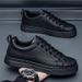 Euro Step Summer New Breathable White Korean Style Versatile Casual Leather Thick Sole Sneakers Non-slip Men's Shoes_vogvips.com