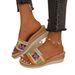 Women's Shoes Wedge Heel Ethnic Style Thick Bottom Fish Mouth Sandals For Women Summer Color Large Size Rope Beach Shoes_vogvips.com