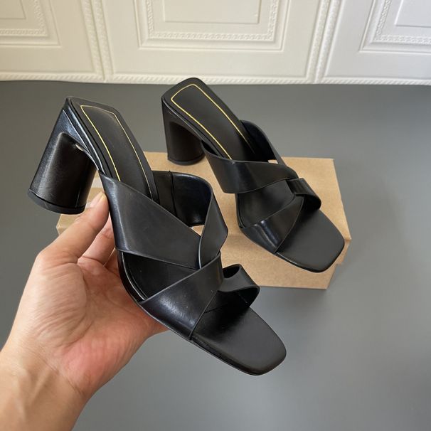 Z Family 2025 Spring New Women's Shoes Brown Thick Heels Simple Open Toe Wearing High Heel Slippery Sandals For Women_vogvips.com