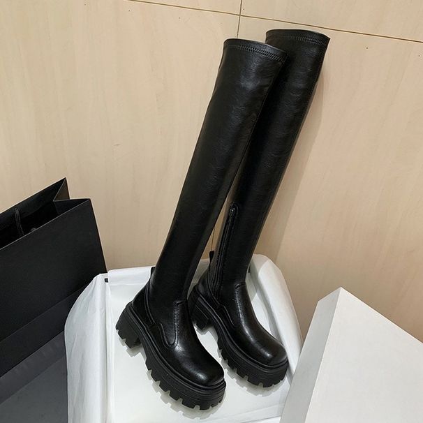 Over-the-Knee For Women, Thick-Soled Stretch High Boots, 2024 New Spring And Autumn Style, Petite Slimming Long Tube_vogvips.com