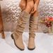 Retro Suede High Boots For Women Plus Size Tassel Slip-On Pleated Autumn Style British Style Over-the-Ankle Rubber Sole_vogvips.com