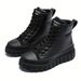 Four Seasons Thick Sole Heightening Women's Comfortable High Top Sports Shoes Daily Laced Black Casual Shoes_vogvips.com