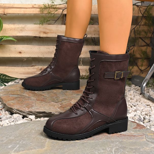 Women's Retro Belt Buckle Slim Fit Suede Martin Boots Plus Size Winter New Style Export_vogvips.com