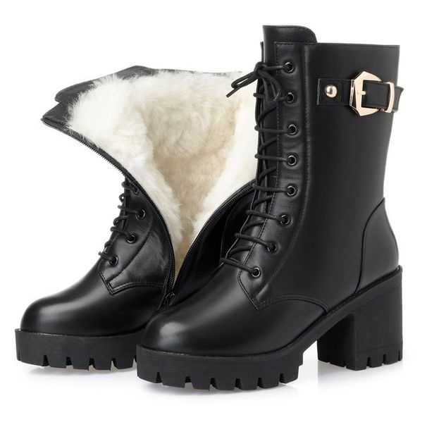Women's Winter Boots Mid Calf Boots With Faux Fur Lining Chunky Heel Round Toe Ankle Boots Casual Comfortable Slip-On Shoes For Women_vogvips.com