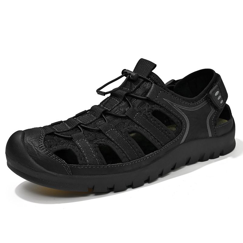 Beach Shoes Men's Summer Hollow Breathable Toe Bun Men's Sandals With A Pedal Soft Sole Non-Slip Outdoor Sneakers_vogvips.com