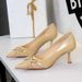 9567-1 European And American Style Retro Patent Leather High-heeled With Pointed Toe, Shallow Cut, Bow Decoration,_vogvips.com
