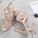 Summer Ultra-high Heels, Slim Heels, Sandals, Women's Waterproof Platform, Apricot Exposed Toe, One Line Buckle, Sexy 12cm Runway Shoes_vogvips.com