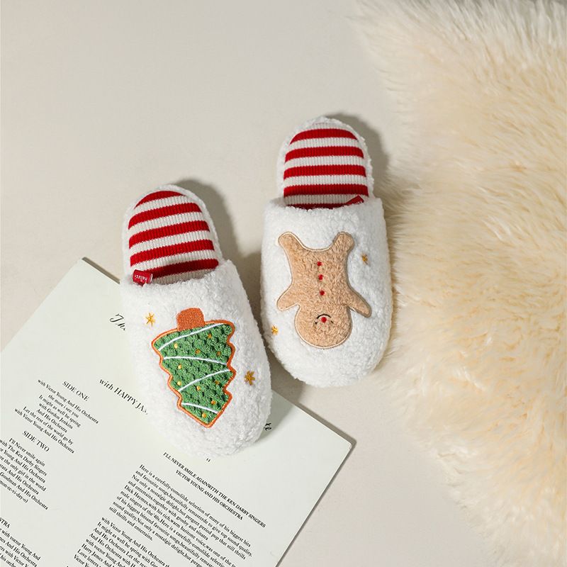 Halluci Christmas Series Gingerbread Man Indoor Cotton Non-Slip Rubber Sole Slippers For Women Cartoon Home Use_vogvips.com