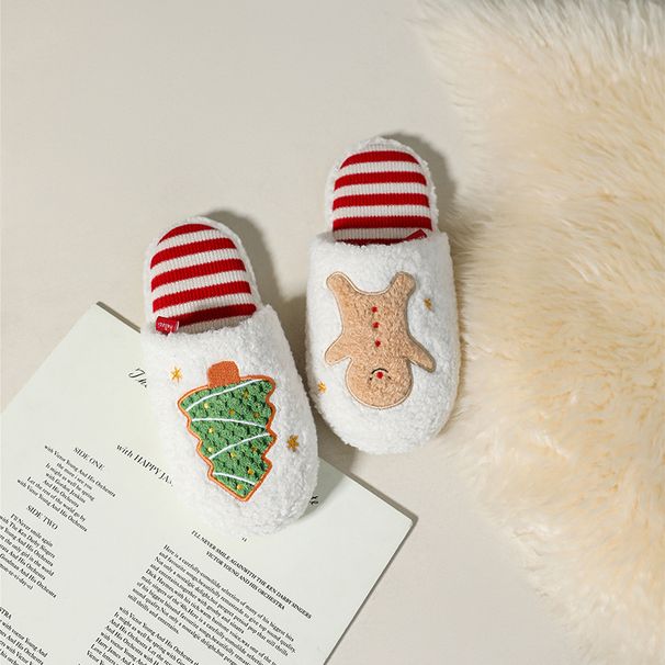 Halluci Christmas Series Gingerbread Man Indoor Cotton Non-Slip Rubber Sole Slippers For Women Cartoon Home Use_vogvips.com