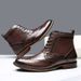 Men's Pointed Shoes Front Lace-up Low-heeled Casual Men's Carved Chelsea Boots_vogvips.com