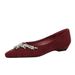 Single Shoes Rhinestone Chain Decorative Pointed Head Shallow Mouth Suede Wedge Heel Low Heel Women's Shoes_vogvips.com