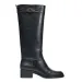 Unique Buckle Decorate Knee Boots Women Fashion Patchwork Design Chunky Heel Boots Black Soft Leather Waterproof Platform Boots_vogvips.com