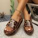 Women's plus Size Leopard Print Slippers round Toe Thick Sole One Strap Design Leather Shoes_vogvips.com