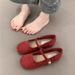 French Retro Light Mouth Red Single Shoes Female Gentle Fairy Suede Mary Jane Flat Women's Shoes_vogvips.com