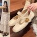 Spring Soft Leather Metal Buckle Small Square Head Retro Flat Heel Single Shoes One-word Buckle Mary Jane Shoes Women's Shoes Flat Shoes_vogvips.com