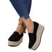 Women's Shoes Independent Station New Slip Lazy Shoes Straw Woven Large Size Women's Wedge Heel Single Shoes_vogvips.com