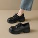 Platform Loafers Women's Laces, One Pedal And Two Single Shoes, Black Retro Small Leather Shoes._vogvips.com