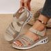 2025 New Plus Size Women's Summer Wedge Heel Soled Casual Sandals With Sequins, Rhinestones, Straight Stripes, Thick_vogvips.com