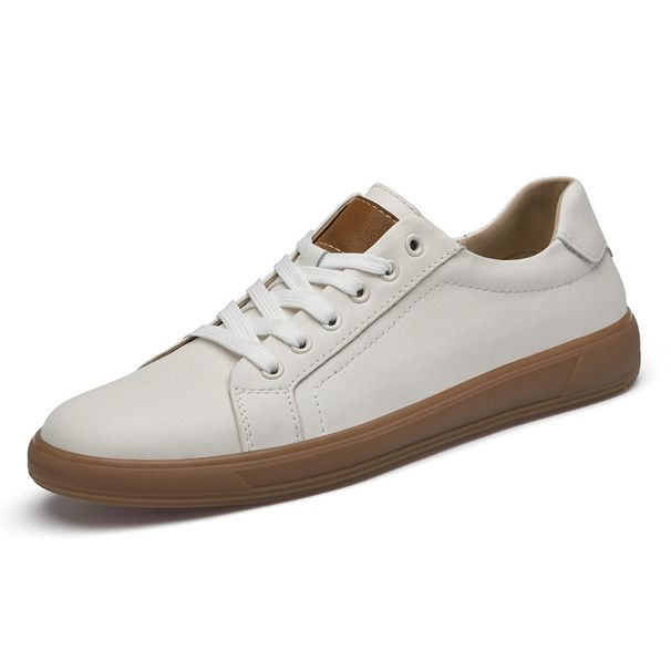 Men's Board Shoes Cowhide Surface Low-top Shallow Mouth Shoes Lace-up Round Head Comfortable Small Leather Shoes_vogvips.com